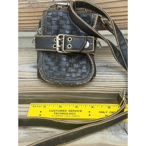 Sacchetto by Tokyobay Biker Themed Black Mini Crossbody Bag Distressed 4x6 Inch - Picture 1 of 11